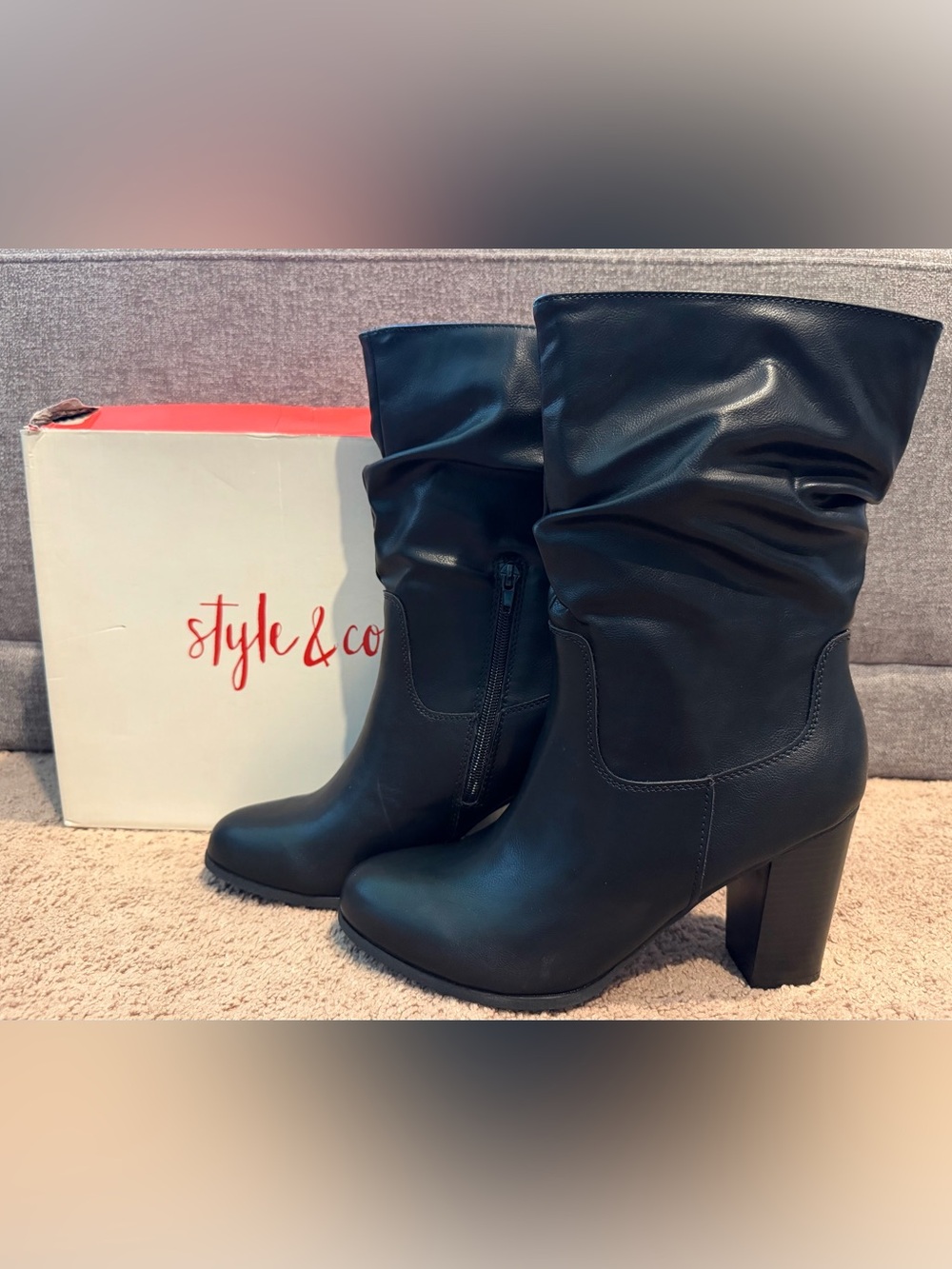 Style & Co. Black Slouchy Mid-Calf Block-Heel Boots